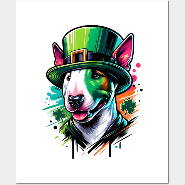 Miniature Bull Terrier Celebrates St Patrick's Day in Style Wall Art by ArtRUs